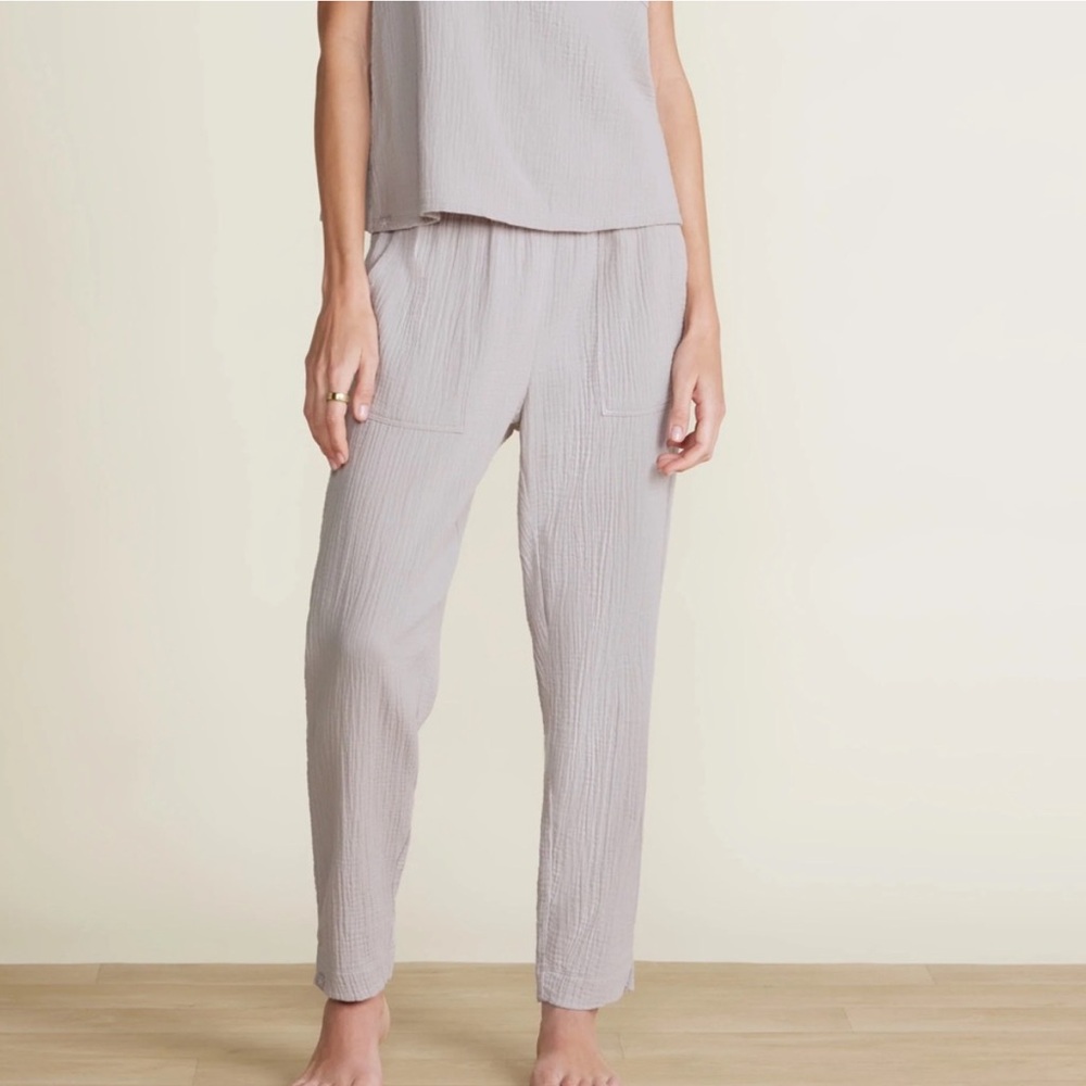 Barefoot Dreams Malibu Collection Sun Soaked Cropped Gauzy Cotton Grey Pants Lrg